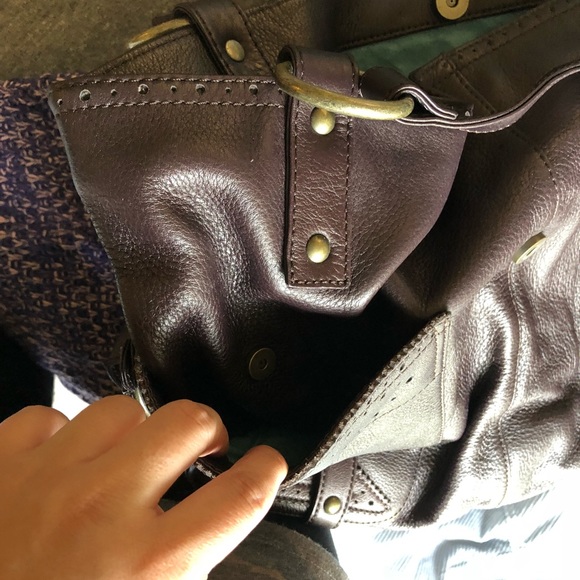 Large leather dark brown/plum HOBO bag - Picture 4 of 8